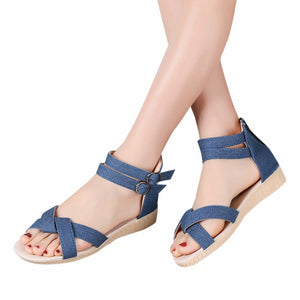 Women Shoes Buckle Strap Denim