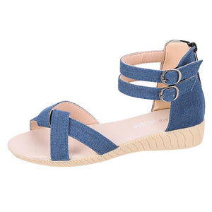 Women Shoes Buckle Strap Denim