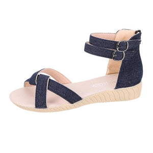 Women Shoes Buckle Strap Denim